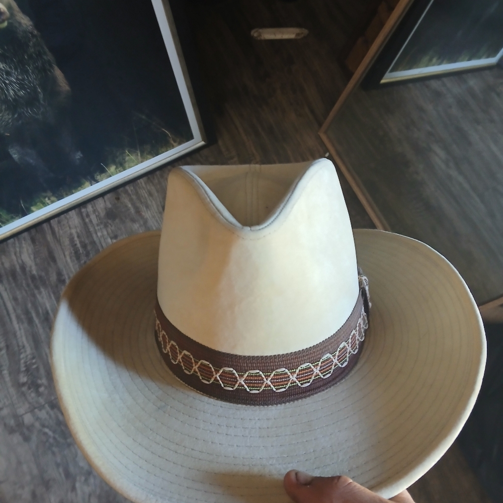 Cream Cowboy Hat with Brown Band